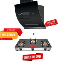 Fabiano SHINE BLACK 1230M3/HR AUTO CLEAN 60cm MOTION SENSOR (Gesture Control) + 3 Burner Cooktop(Gas Stove) Auto Clean Wall Mounted Chimney(Black 1230 CMH)