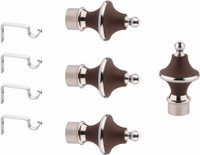 GLOXY Silver, Brown Rod Rail Bracket, Curtain Knobs, Curtain Hooks, Curtain Rods Metal(Pack of 8)