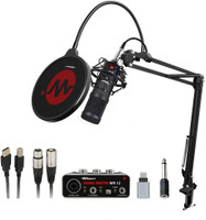 wright USB 2.0 AUDIO INTERFACE WITH INCLUDED POWER SUPPLY AND WR 800 CONDENSER MICROPHONE MIC STAND AND POP FILTER FOR AUDIO RECORDING MIC STUDIO STUDIO MIC FULL SET(Black)
