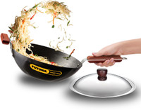Hawkins Futura Flat Bottom INW30S Wok with Lid 3 L capacity 27 cm diameter(Hard Anodised, Non-stick, Induction Bottom)