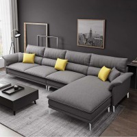 Woodcasa Fressia RHS L Shape Fabric 5 Seater  Sofa(Finish Color - Dark Grey, Knock Down)