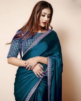 Nxika Plain Bollywood Silk Blend Saree(Dark Blue)