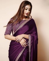 Nxika Plain Bollywood Silk Blend Saree(Purple)