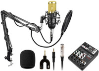 DawnRays Professional Microphone with USB Sound Mixture( 2 Phantom Power Port) Suspension Arm Stand + Shock Mount+ Pop Filter+ USB 48V Phantom Power Supply, Full Studio Microphone Set Recording, Professional Studio Mic Set Kit Pop Filter, Splitter, Mic(Multicolor)