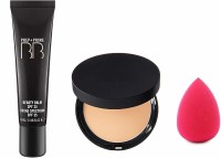 Trivety MAKEUP BB(BEAUTY BALM) CREAM PREP+PRIME SPF 35 FACE COMPACT POWDER WITH SPONGE MULTICOLOR(3 Items in the set)