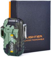 Black Camel Explorer Waterproof Protective Case Electronic USB Plasma Double Arc Rechargeable Cigarette Lighter Explorer Double Arc Waterproof Lighter Cigarette Lighter(Military Green)