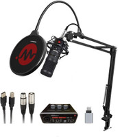wright WR BM 800 Condenser Mic With WR12 USB Audio Interface inbuilt phantom power supply preamp soundcard and Filter bm 800 mic Condenser Microphone Stand full set kit for smartphone laptop and desktop perfect for podcast gaming studio mic singing and recording Full-Set(Black)