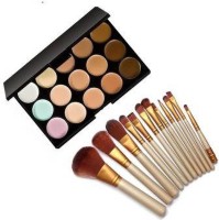 VISYA BEAUTY 15 Color Cream Concealer Palette with Make up Brush Set (13 Items in the set)(2 Items in the set)