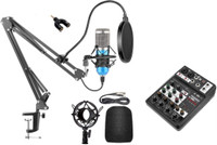 DawnRays Condenser Microphone For Home Studio with USB Sound Mixture( 2 Phantom Power Port) Suspension Arm Stand + Shock Mount+ Pop Filter+ USB 48V Phantom Power Supply, Full Studio Microphone Set Recording, Professional Studio Mic Set Kit Pop Filter, Splitter, Mic(Multicolor)
