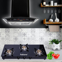 Fabiano STAR DJ BK 60cm + 3 burner Cooktop Wall Mounted Chimney(Black 1100 CMH)