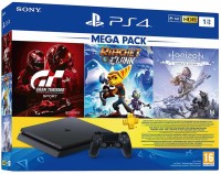 SONY PS4 1TB Slim Bundled with Spider-Man, GT Sport, Ratchet & Clank 1024 GB with YES(Black)