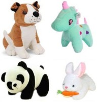 Future shop very Cute and Very stylish Combo Pack of 4 Smart Bull Dog, Cute Panda, Soft Unicorn,Cute Rabbt Soft toy for children birthday gift soft toy - 30 cm  - 30 cm(Multicolor)