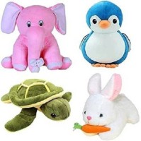 Future shop Pack of 4 Elegant Soft Toys Combo Set Appu Elephant, Penguin,Turtle,Rabbit Toy Animals for Kids/Girls/Boys - 30 cm (Multicolor)  - 30 cm(Multicolor)