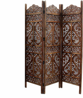 Artesia Handcrafted 3 Panel Wooden Room Partition & Room Divider (Brown) Solid Wood Decorative Screen Partition(Free Standing, Finish Color - Natural, 3, Pre-assembled)