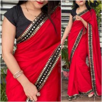 pd fashion Plain Fashion Art Silk Saree(Red)