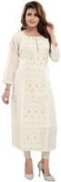 Dream & Dzire Women Embroidered Straight Kurta(White)