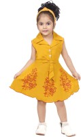 SmarTrendz Baby Girls Midi/Knee Length Casual Dress(Yellow, Sleeveless)