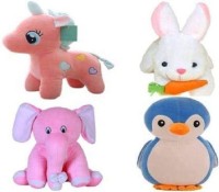 Future shop Polyester Fibre Teddy Bear Combo Pack with Unicorn 22cm, Rabbit 23 cm, Elephant 26cm and Penguin 28cm Teddy – Soft, Non-Toxic Fabric Toy Especially for Kids, Boys, Girls Gifts (Multicolor)  - 28 cm(Multicolor)