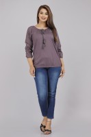 ADEE FASHION Casual Embroidered Women Brown Top