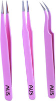 alis Baby Pink Colour Set of 3 Multipurpose Tweezer Set Eye Lashes | Eyelash Extensions | Nail Art - Manicure Tool