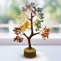 REIKI CRYSTAL PRODUCTS 7 Chakra 300 Beads Crystal Stone Tree Decorative Showpiece  -  20 cm(Crystal, Multicolor)