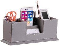 zeals 4 Compartments faux leather Card/Pen/Pencil Stand Office Supplies Holder Desktop Remote Caddy, Home and College Dorm Decor Accessories Storage Box for desk Phonestand,Pen stand(Grey)