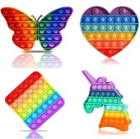 TITIRANGI Combo of 4 Pop It Fidget Toy Pop it Kids Toy Push Pop Sound Stress Relief Educational and Learning Rainbow Multicolored Kids Toy BPA Free Silicone Sensory Toy (Butterfly, Square, Unicorn and Heart)(Multicolor)