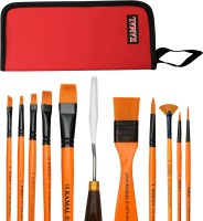 KAMAL PREMIUM Mixed Brush Set of synthetic bristle for Watercolor, oil, acrylic, Painting with FREE BRUSH HOLDER and FREE painting pallette knife 12 PCS Set of 10 brushes + 1 painting knife+ 1 Brush holder bag(Set of 1, Orange)