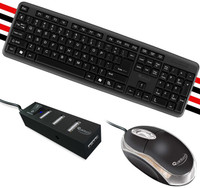 Quantum Hi-Tech QHM7403 Wired Keyboard/QHM222 Wired Mouse/QHM6660 4 Port USB Hub Combo Set(Black)