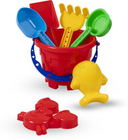 Quasar Beach Toys Set for Kids 7 Piece Set for Kids with Bucket, 2 Sand Modul, 2 Tools & 1 Gardening Water Can / Sand Garden Made in India Pretend Role Play Set Children Learn Play Fun Toddler Kids Set Gift for Boys Girls(Red)