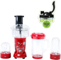 WONDERCHEF Nutri-Blend Compact Food Processor With Atta Kneader,, 22000 RPM Mixer-Grinder, Blender, Chopper, Juicer, 4 Unbreakable Jars, Red With Sipper Lid 400 Juicer Mixer Grinder (4 Jars, Red)