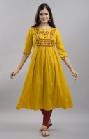 Rubellite Women Embroidered Anarkali Kurta(Yellow)