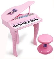 THELHARSATOYS Musical Toys Electric Keyboard set baby Grand piano with microphone and chair Early Learning Education Multi-Function grand Piano Mic Mp3 Sing Songs Music Lights Musical Instruments Toy For Kids (Pink)(Pink)
