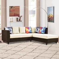 Woodcasa Cassina RHS L Shape Fabric 5 Seater  Sofa(Finish Color - Cream-Brown, DIY(Do-It-Yourself))