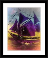 SHSWorks Approaching Ship Framed Fengshui Vastu Wall Art Canvas Painting Signed by Artist for Living Room Bedroom Home & Office Décor Copyright Protected Digital Reprint 17 inch x 15 inch Painting