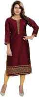 Dream & Dzire Women Embroidered Straight Kurta(Maroon)