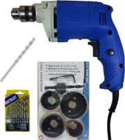 Inditrust electric drill machine 400W 10mm with 6pc holesaw set 13pc HSS and 1 masonry bit Pistol Grip Drill(10 mm Chuck Size)