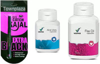 Townplaza Flax Oil Capsules and aloe vera capsules with neckline kajal(3 Items in the set)