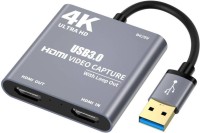 Etzin 4K HDMI Game Capture Card, HDMI to USB 3.0, Video Audio Capture with Loop-Out - Full HD 1080p60, Record via DSLR Camcorder Action Cam, for Streaming, Teaching, Conference or Live Broadcasting USB Adapter (Grey) TV Tuner Card(Grey)