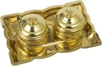 Spillbox Traditional Handcrafted Brass Thali kumkum Plate for Pooja/Worship –Small Leaf 2 bowl Brass(1 Pieces, Gold)