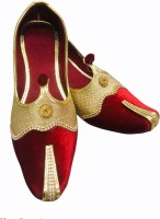 Shine Walk Red&Gold silk sharwani Jutis For Men(Red, Gold)