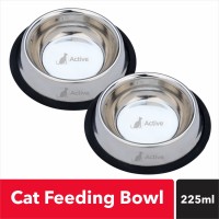 Active Anti Skid (Buy 1 Get 1 Free) Round Stainless Steel Pet Bowl(225 ml Silver)