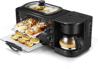pinkparifashion 9-Litre 3 in 1 Breakfast Maker With Coffee Maker, Mini Oven, NonStick Grill Toaster Oven Portable Multifunctional Family Size Breakfast Station, Electric Grilled Machine, Frying Pan for Home, Office Oven Toaster Grill (OTG)(black)