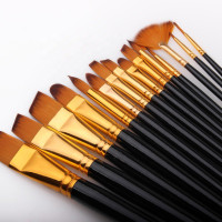 Design connection 12 pcs Professional Nylon Painting Pens Wooden pole Acrylic Oil Watercolor Artist Paint Brush Set(Black, Golden)