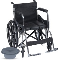 Arcatron Mobility Foldable Commode Wheelchair- Lightweight, Removable Seat-Cut Out With a Plastic Bucket, Cushioned Armrests, Manual Wheelchair(Attendant-propelled Wheelchair)