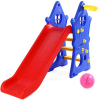FLIPZON Hut Shape Toy Slide for Kids at Home and School with Basket Ball Ring Indoor-Outdoor (L-145 cm x B-46 cm x H-103 cm)(Foldable) (Plastic)(Multicolor)
