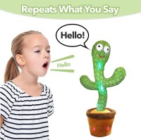 LIBRA Dancing Cactus Toy + USB Power Cable - Repeats What You Say, Dances, Sings 120 Songs, LED Lights For Kids & Babies - Record Your Message - Home Decoration, Kids Room, Party(Green)