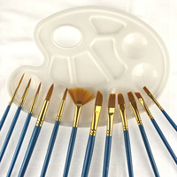 Design connection Artist 12 Pcs Arts Brushes Set with Wood Handle Durable Smooth Nylon Hair Oil Painting Watercolor Paint Artist Brush ( Color_Blue_ Golden)(Blue, Golden)