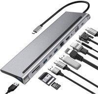 TECHGEAR Hub Docking Station Aluminum Multi-Function 11 in 1 Hub Pro, Mini Display Port USB Adapter(Black)