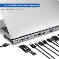 TECHGEAR USB C Hub Docking Station Aluminum Multi-Function 11 in 1 Hub USB Adapter(Black)
